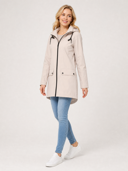 Women's Lightweight Waterproof Longline Raincoat in Apricot