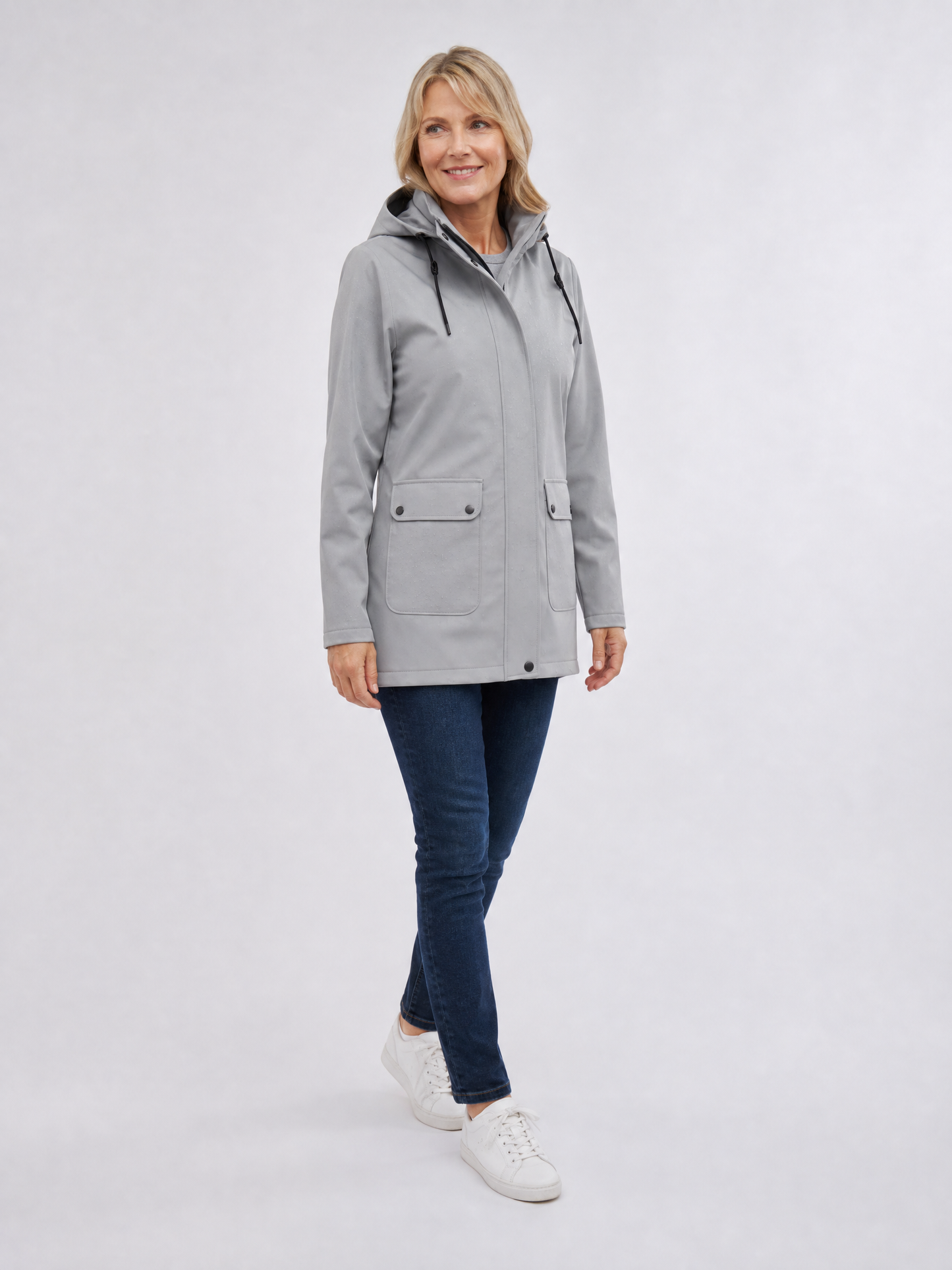 Women's Lightweight Waterproof Longline Raincoat in Grey