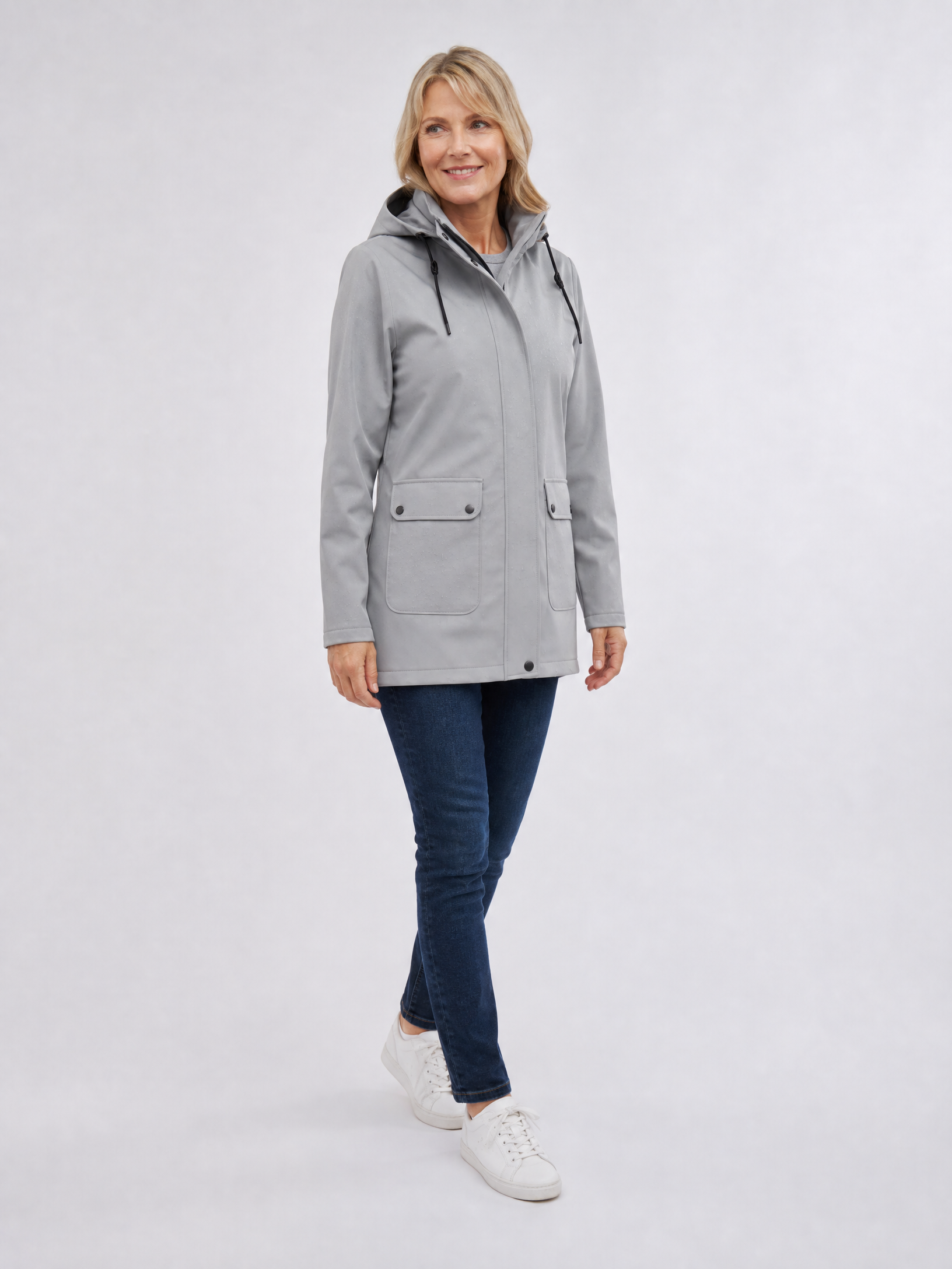 Women's Lightweight Waterproof Longline Raincoat in Grey