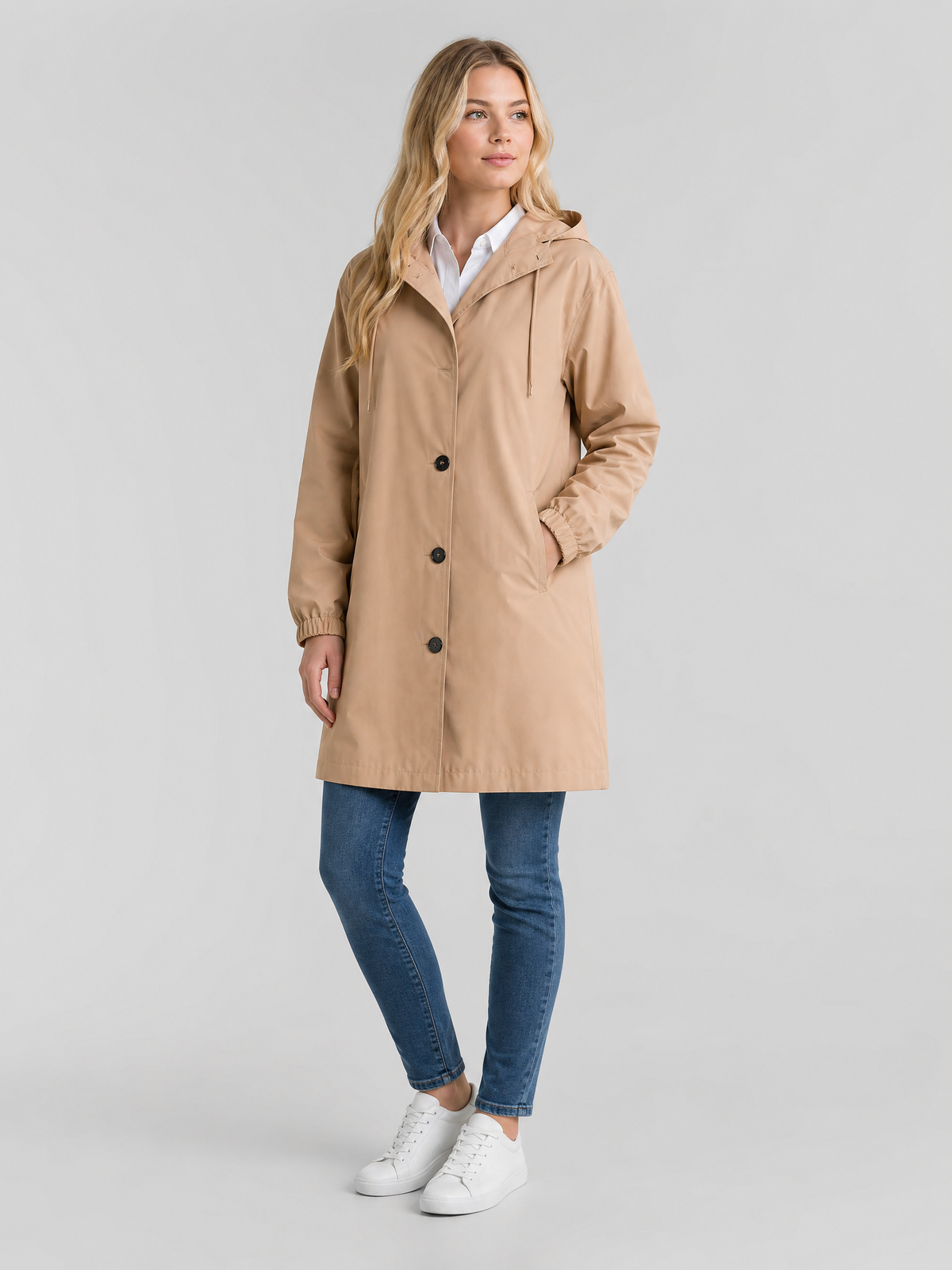Women's Lightweight Hooded Outdoor Rain Jacket in Khaki
