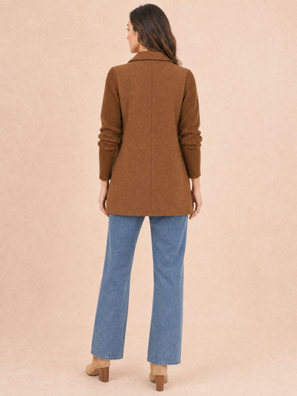Women's Ribbed Knit Lapel Blazer Coat