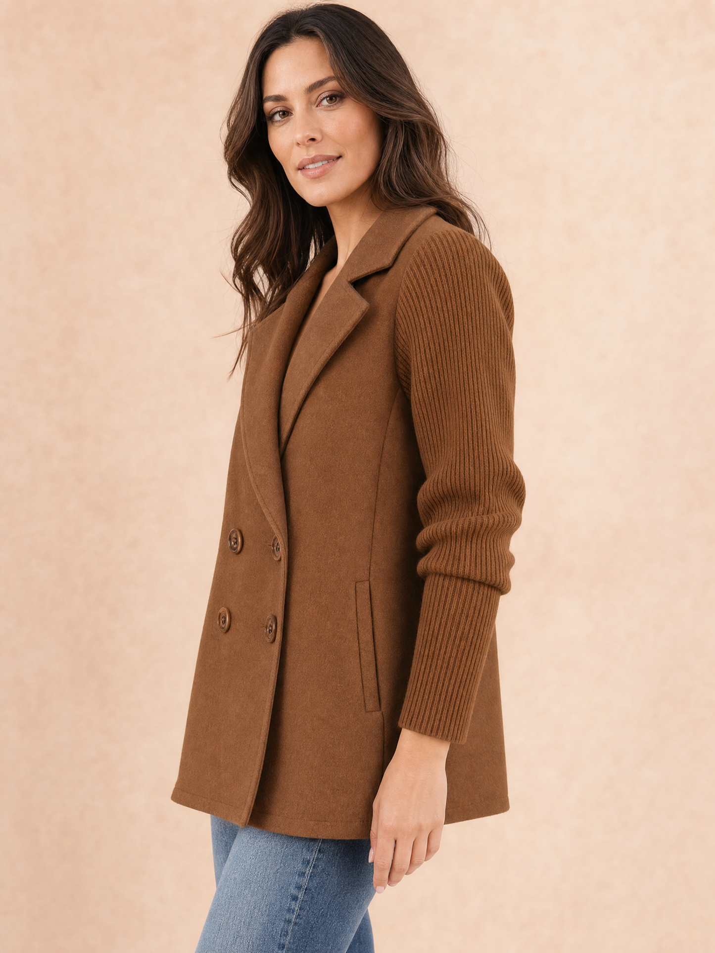 Women's Ribbed Knit Lapel Blazer Coat